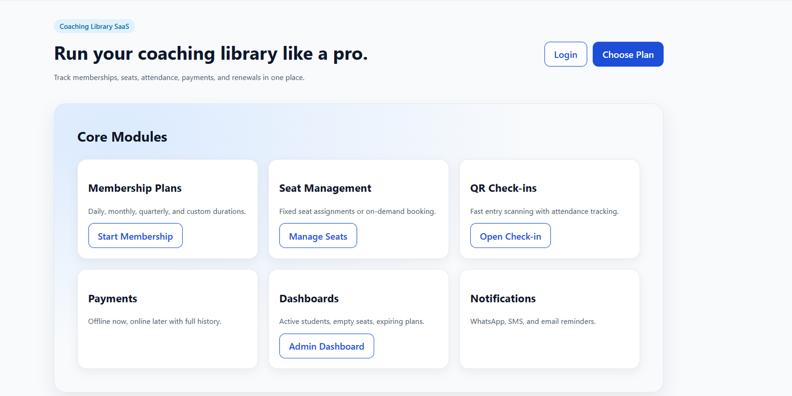 Library management software dashboard